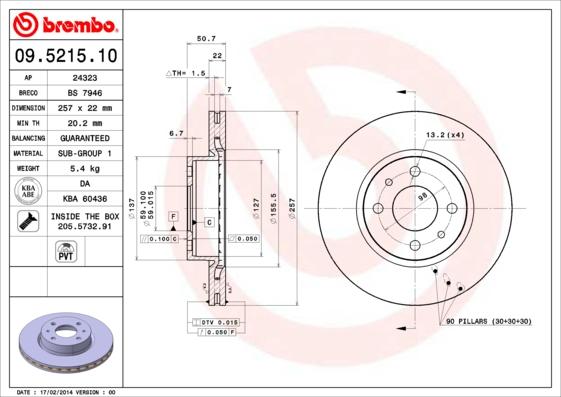 Brembo 09.5215.10 - Bremžu diski www.autospares.lv