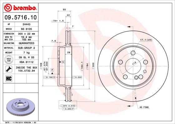 Brembo 09.5716.10 - Bremžu diski www.autospares.lv