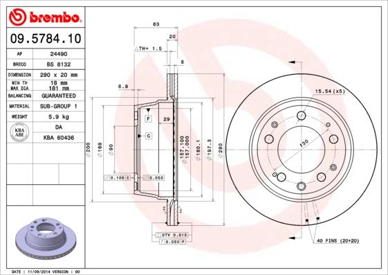 Brembo 09.5784.10 - Bremžu diski www.autospares.lv