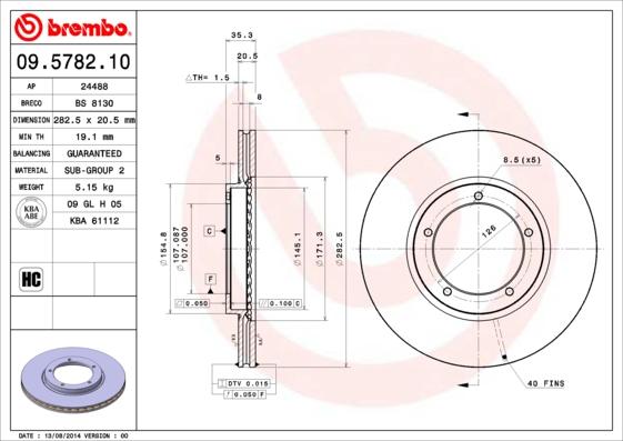 Brembo 09.5782.10 - Bremžu diski www.autospares.lv