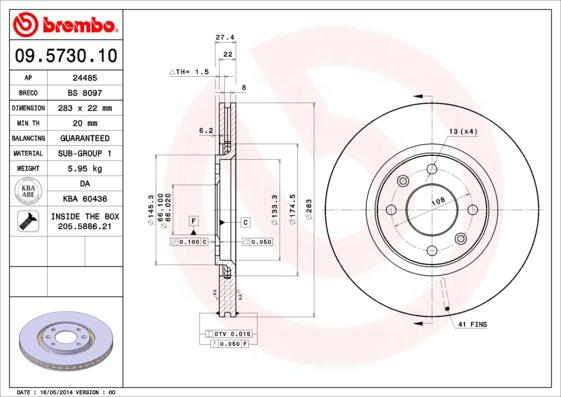 Brembo 09.5730.10 - Bremžu diski autospares.lv