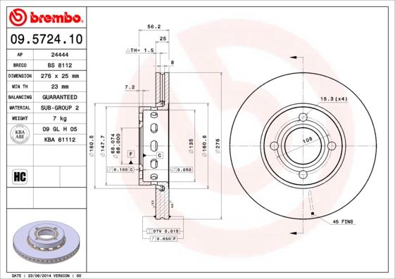 Brembo 09.5724.10 - Bremžu diski www.autospares.lv