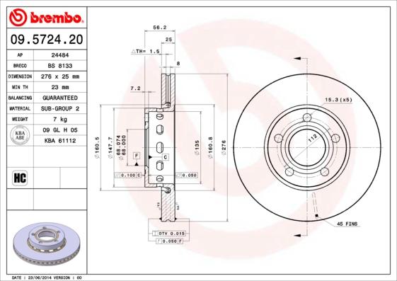 Brembo 09.5724.20 - Bremžu diski www.autospares.lv