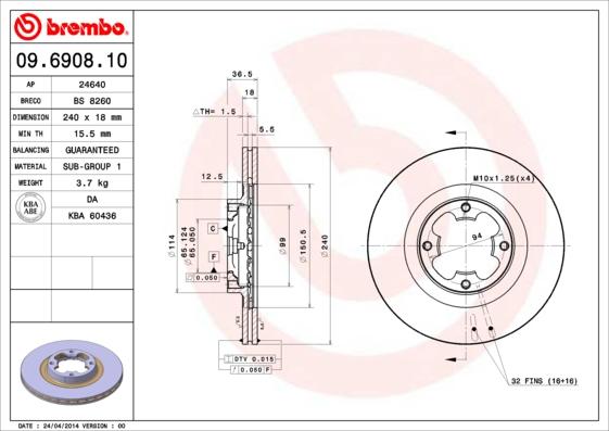 Brembo 09.6908.10 - Bremžu diski www.autospares.lv