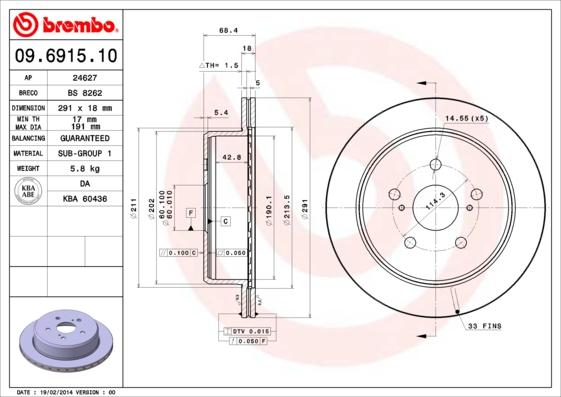 Brembo 09.6915.10 - Bremžu diski www.autospares.lv