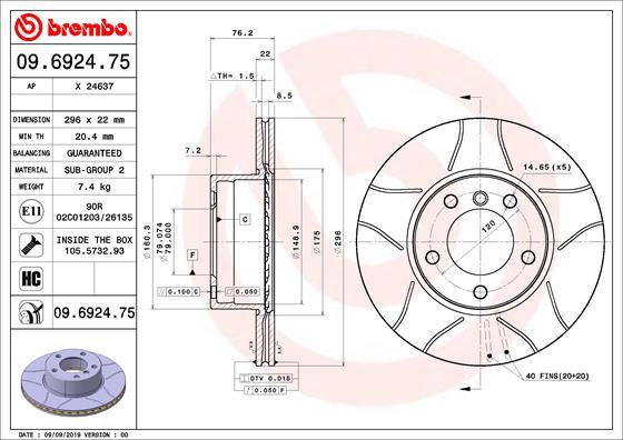 Brembo 09.6924.75 - Bremžu diski www.autospares.lv