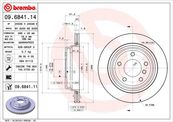 Brembo 09.6841.11 - Bremžu diski www.autospares.lv