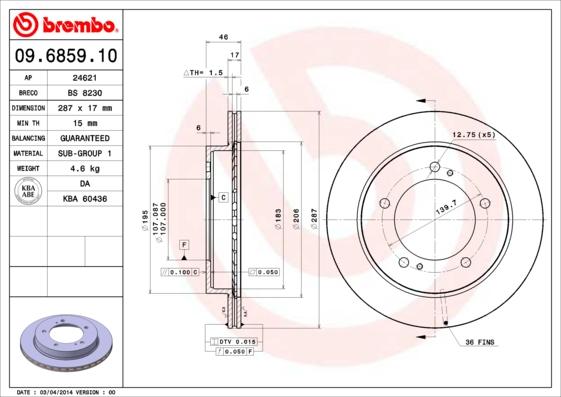 Brembo 09.6859.10 - Bremžu diski www.autospares.lv