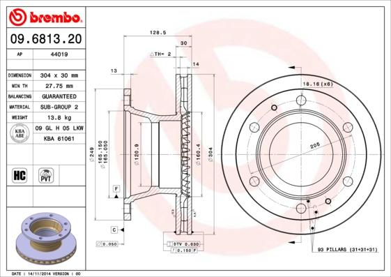 Brembo 09.6813.20 - Bremžu diski www.autospares.lv