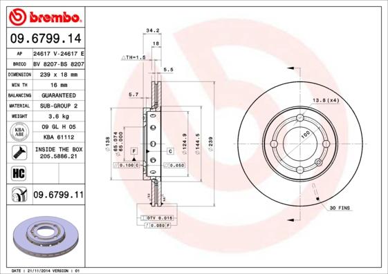 Brembo 09.6799.14 - Bremžu diski www.autospares.lv