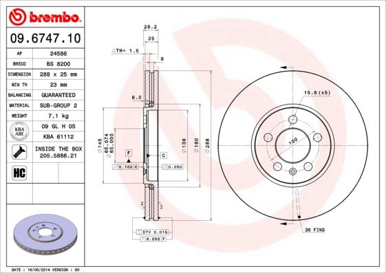 Brembo 09.6747.10 - Brake Disc www.autospares.lv