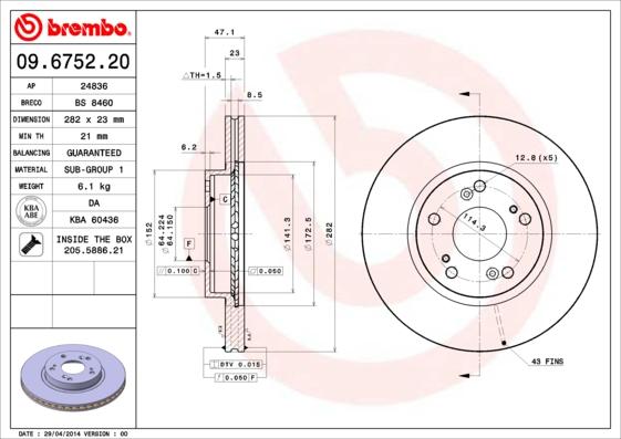 Brembo 09.6752.20 - Bremžu diski www.autospares.lv