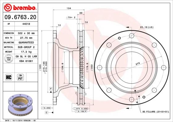 Brembo 09.6763.20 - Bremžu diski www.autospares.lv