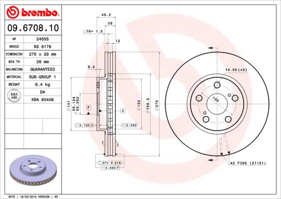 Brembo 09.6708.10 - Тормозной диск www.autospares.lv