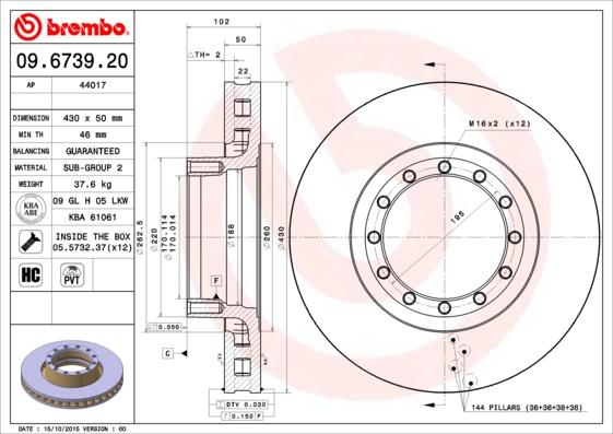 Brembo 09.6739.20 - Bremžu diski www.autospares.lv