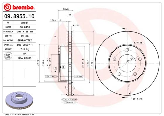 Brembo 09.8955.10 - Bremžu diski www.autospares.lv