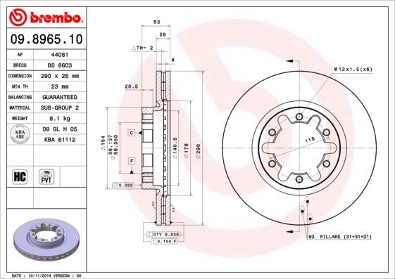 Brembo 09.8965.10 - Bremžu diski www.autospares.lv