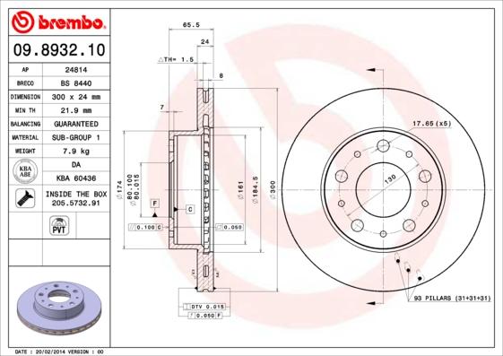 Brembo 09.8932.10 - Тормозной диск www.autospares.lv