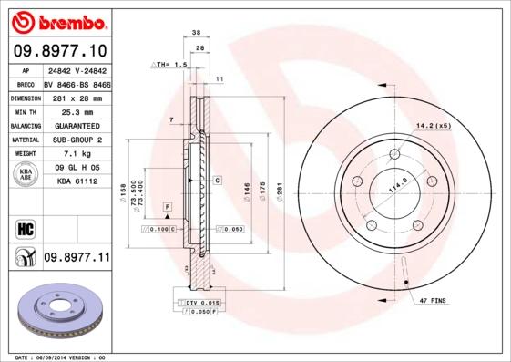 Brembo 09.8977.10 - Bremžu diski autospares.lv