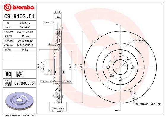 Brembo 09.8403.51 - Bremžu diski www.autospares.lv