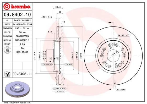 Brembo 09.8402.11 - Bremžu diski www.autospares.lv