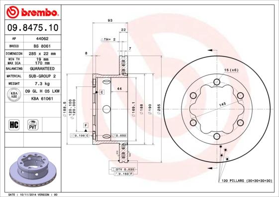 Brembo 09.8475.10 - Тормозной диск www.autospares.lv