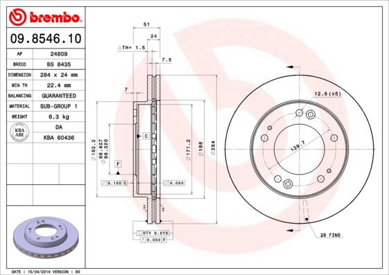 Brembo 09.8546.10 - Bremžu diski www.autospares.lv