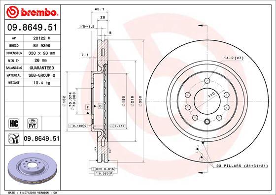 Brembo 09.8649.51 - Bremžu diski www.autospares.lv