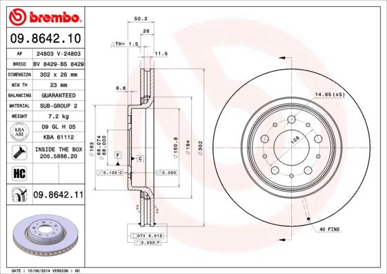 Brembo 09.8642.11 - Bremžu diski www.autospares.lv