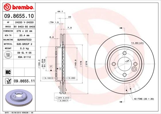 Brembo 09.8655.11 - Bremžu diski www.autospares.lv