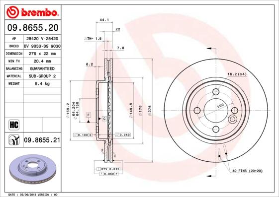 Brembo 09.8655.21 - Bremžu diski www.autospares.lv