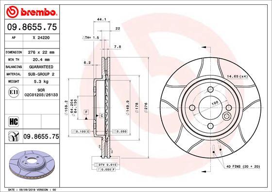 Brembo 09.8655.75 - Bremžu diski www.autospares.lv