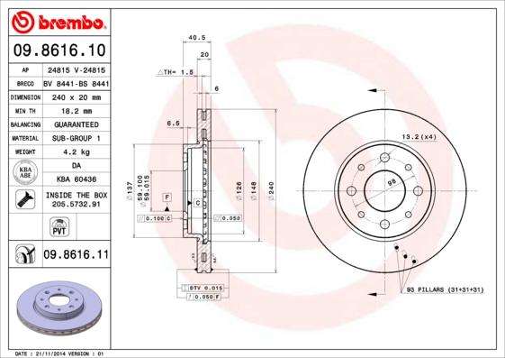 Brembo 09.8616.10 - Bremžu diski www.autospares.lv