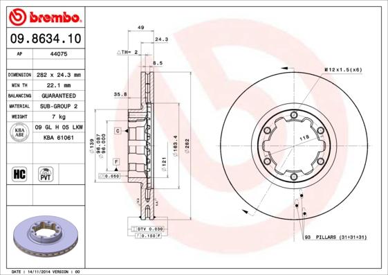 Brembo 09.8634.10 - Bremžu diski autospares.lv