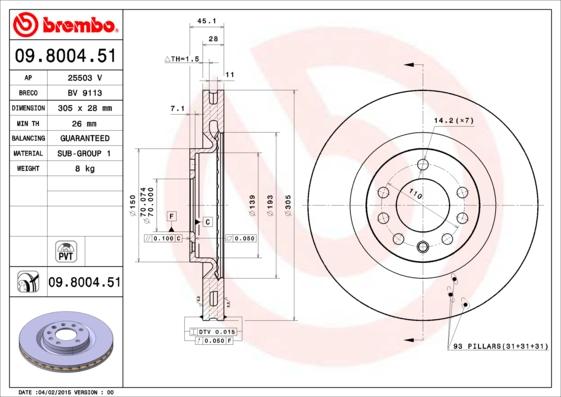 Brembo 09.8004.51 - Bremžu diski www.autospares.lv