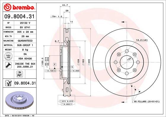 Brembo 09.8004.31 - Bremžu diski www.autospares.lv