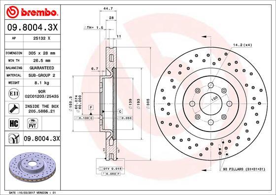 Brembo 09.8004.3X - Bremžu diski www.autospares.lv