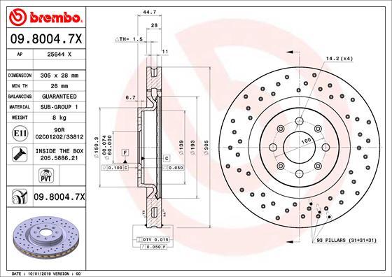 Brembo 09.8004.7X - Bremžu diski www.autospares.lv