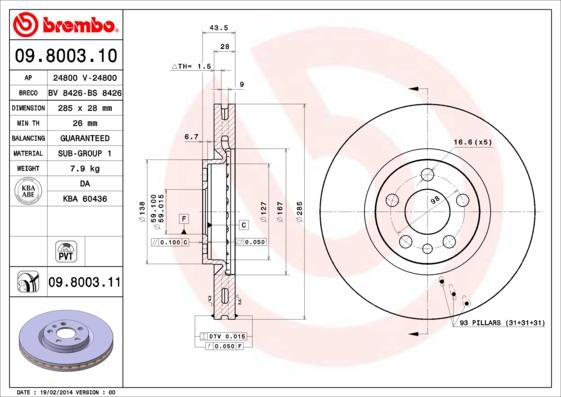 Brembo 09.8003.10 - Bremžu diski autospares.lv