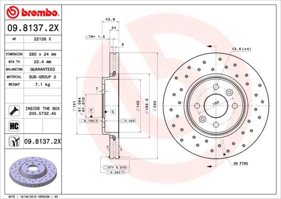 Brembo 09.8137.2X - Bremžu diski www.autospares.lv