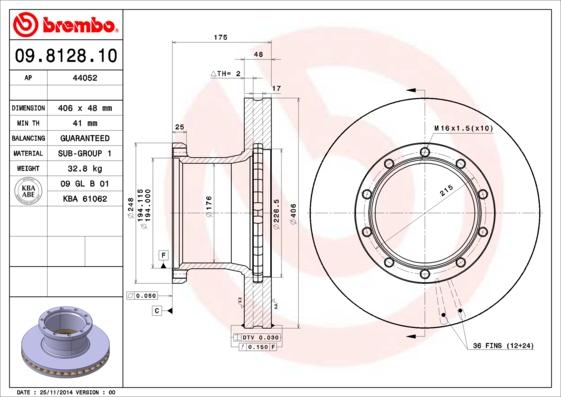 Brembo 09.8128.10 - Bremžu diski www.autospares.lv