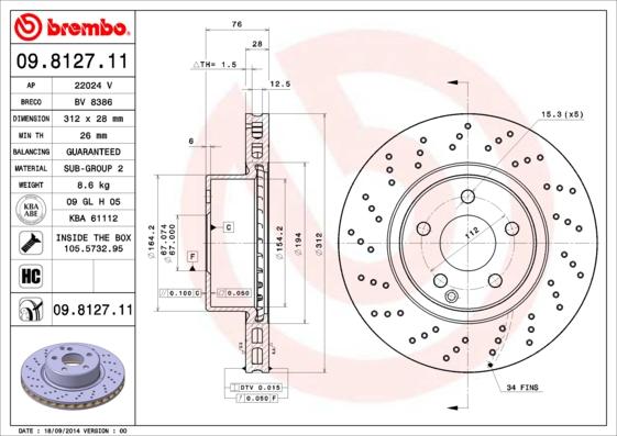 Brembo 09.8127.11 - Bremžu diski www.autospares.lv