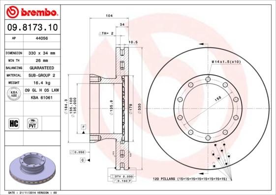 Brembo 09.8173.10 - Bremžu diski www.autospares.lv