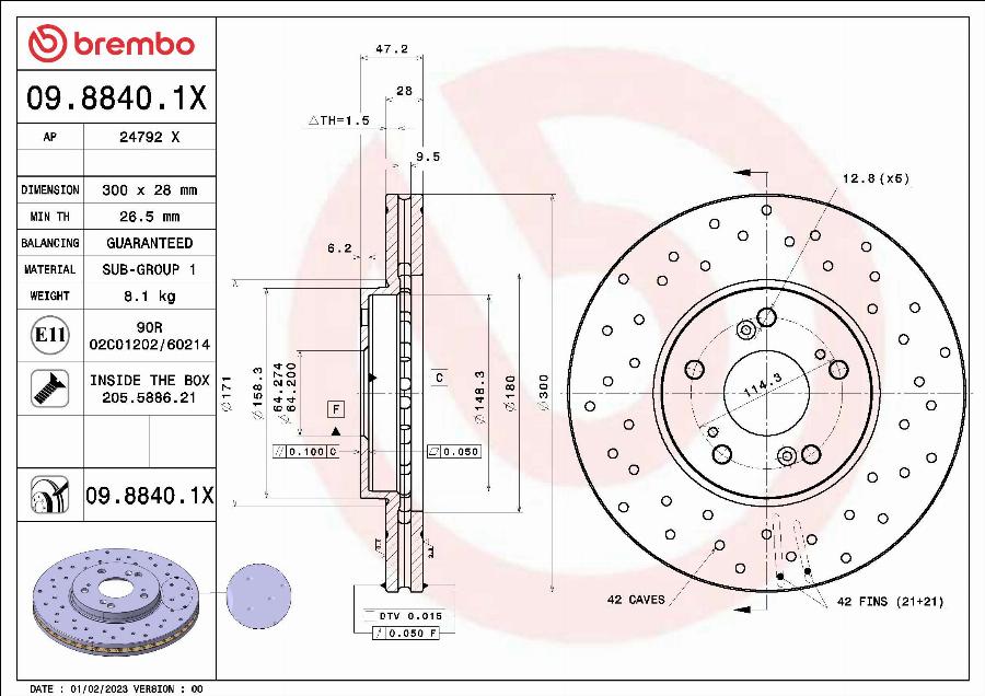 Brembo 09.8840.1X - Bremžu diski www.autospares.lv