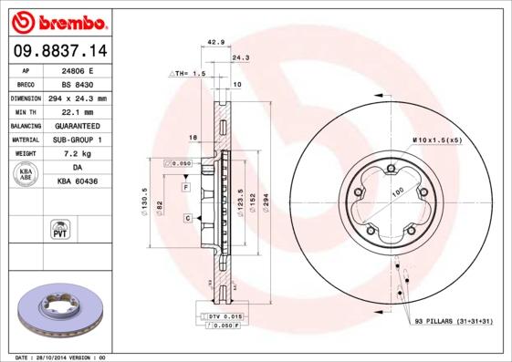 Brembo 09.8837.14 - Bremžu diski www.autospares.lv