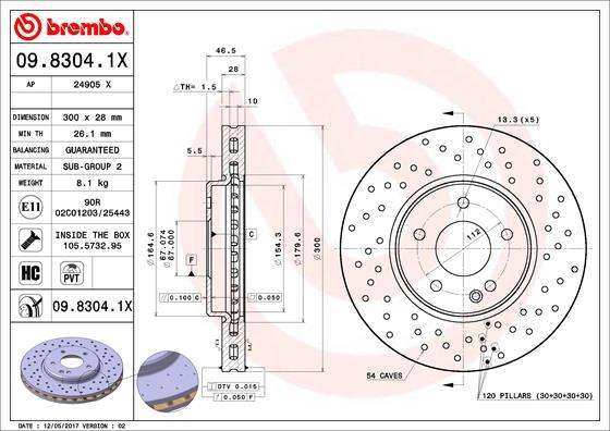 Brembo 09.8304.1X - Bremžu diski www.autospares.lv