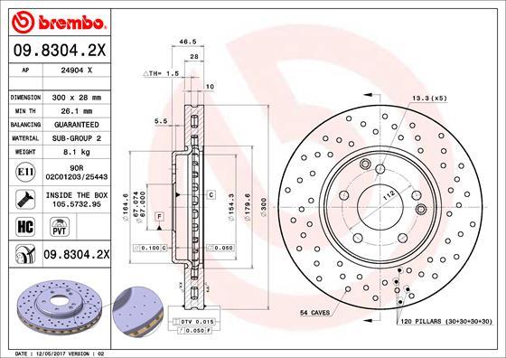 Brembo 09.8304.2X - Bremžu diski www.autospares.lv