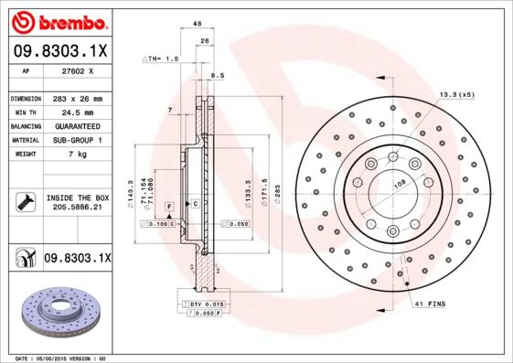 Brembo 09.8303.1X - Bremžu diski www.autospares.lv