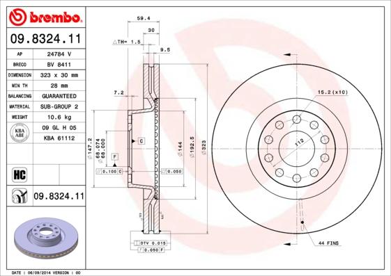 Brembo 09.8324.11 - Bremžu diski autospares.lv