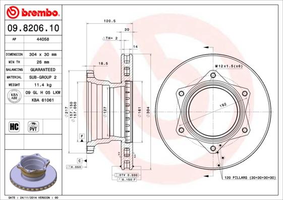 Brembo 09.8206.10 - Bremžu diski www.autospares.lv